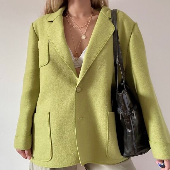 Vintage Jackets & Blazers - Vintage Designer Wool Green Weinberg paris Auckie Sanft Oversized Blazer jacket